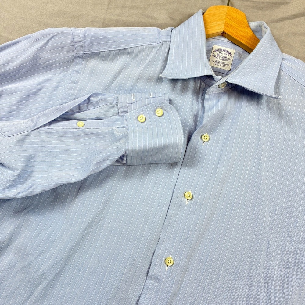 Brooks Brothers Dress Shirt Spread Collar 15.5 33 Blue Stripe Regular Fit USA